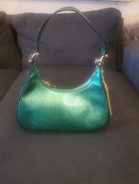 Kayla + Ava Metallic Green Vegan Leather Shoulder Bag